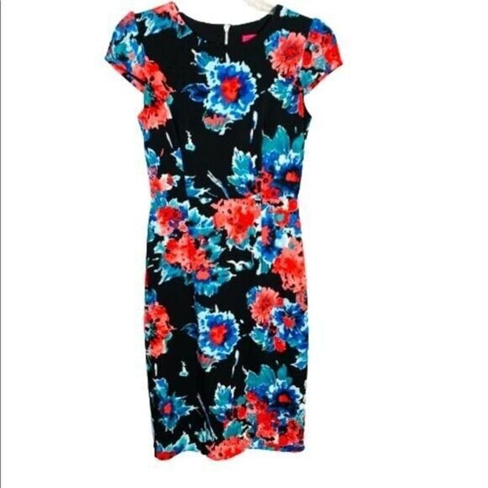 Betsey Johnson Black Floral Midi Sheath Dress NWT Small